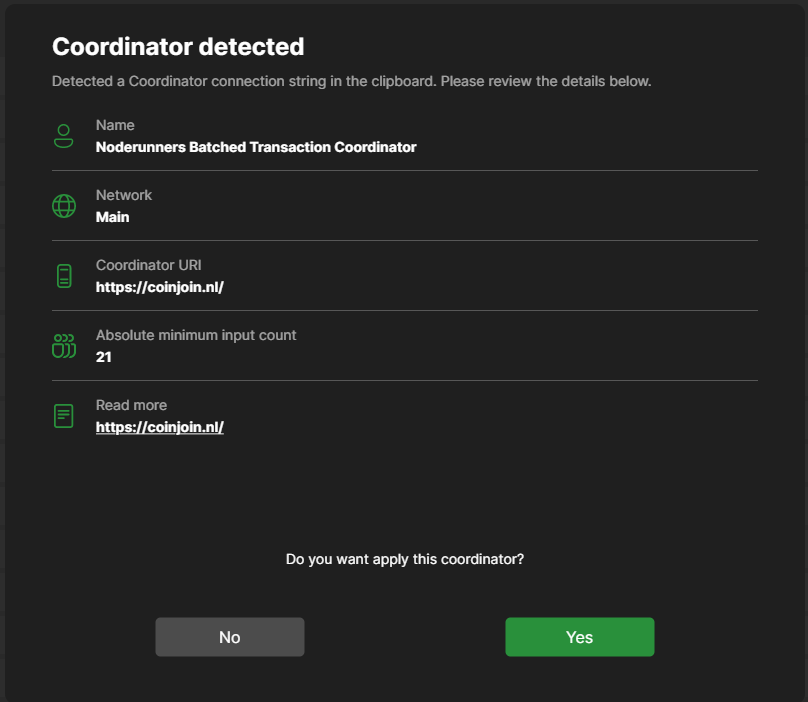 Wasabi: coordinator detected dialog